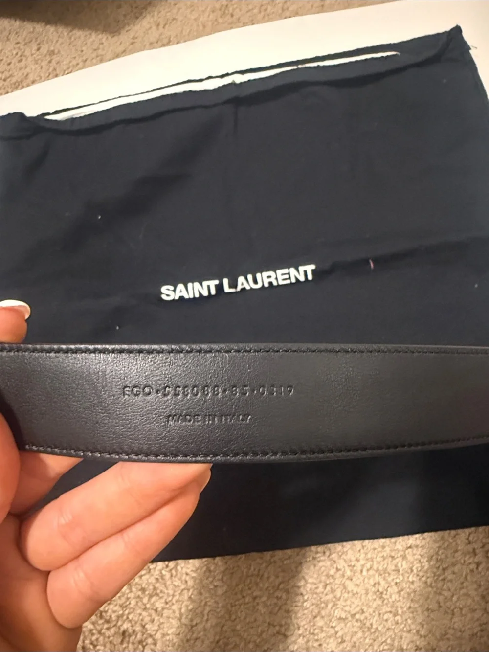 Saint Laurent Black Patent Leather YSL Buckle Belt